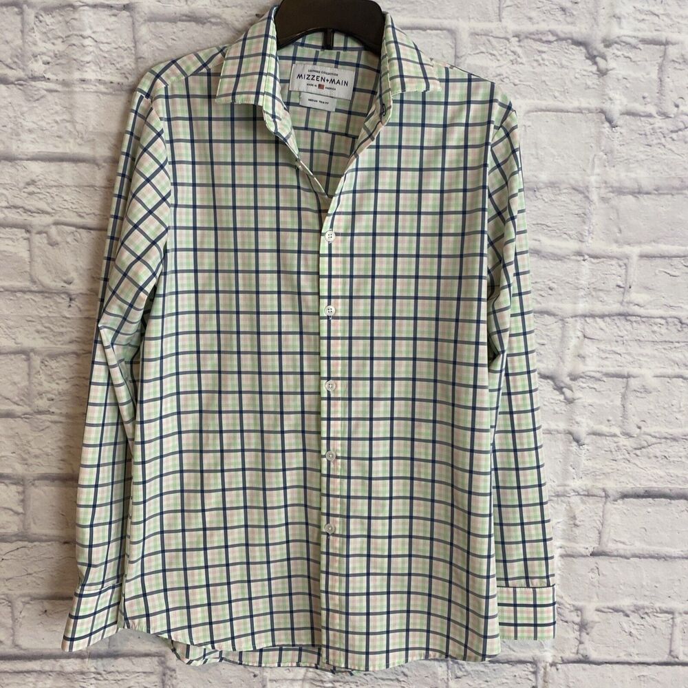 Mizzen & Main Leeward Collection Men’s Plaid Button Down Shirt Medium Trim Fit